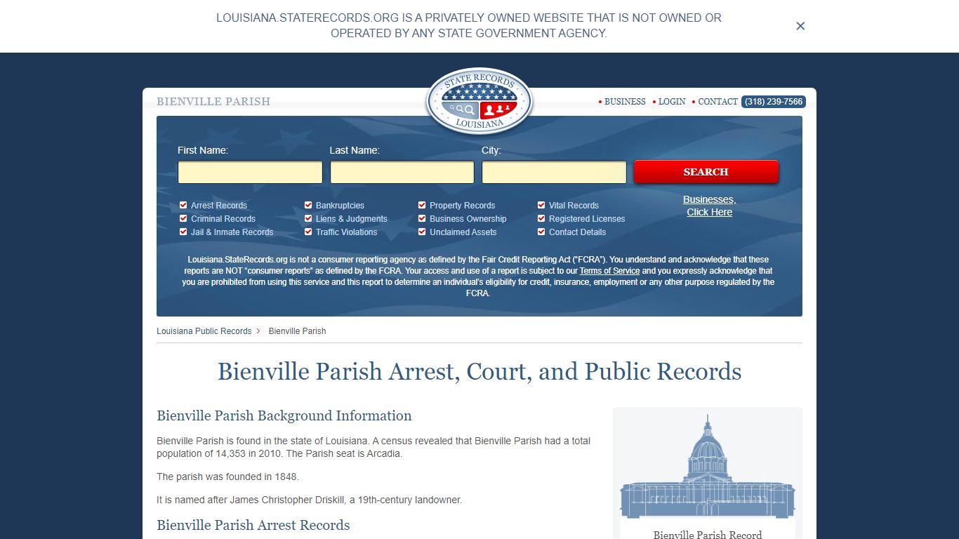 Bienville Parish Arrest, Court, and Public Records